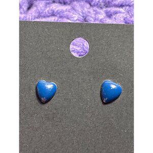Vintage Blue Enamel Heart Stud Earrings 0.25 inch